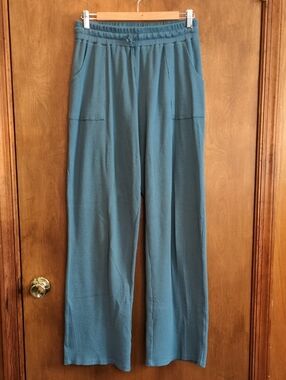 Peyton Valley Waffle Knit Thermal Loungewear Drawstring Pants DustyBlue Size L
